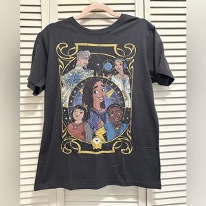 Disney "Wish" Black Graphic T-Shirt with Colorful Characters Size Medium NWT